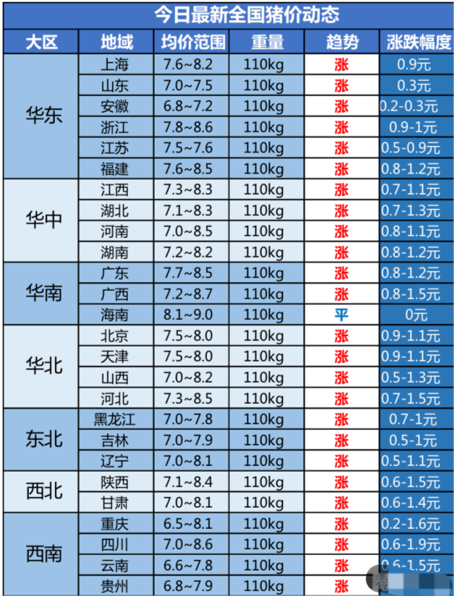 全国猪价格表最早